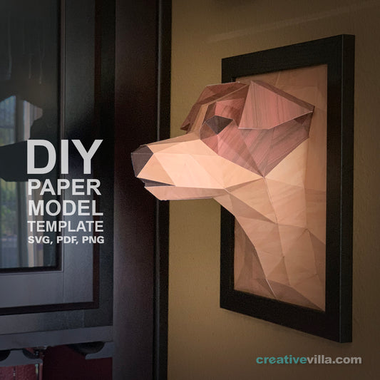 Jack Russel Dog 3D Portrait Wall Sculpture DIY Low Poly Paper Model Template, Paper Craft