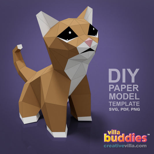 Villa Buddy - Kitten - DIY Low Poly Paper Model Template, Paper Craft