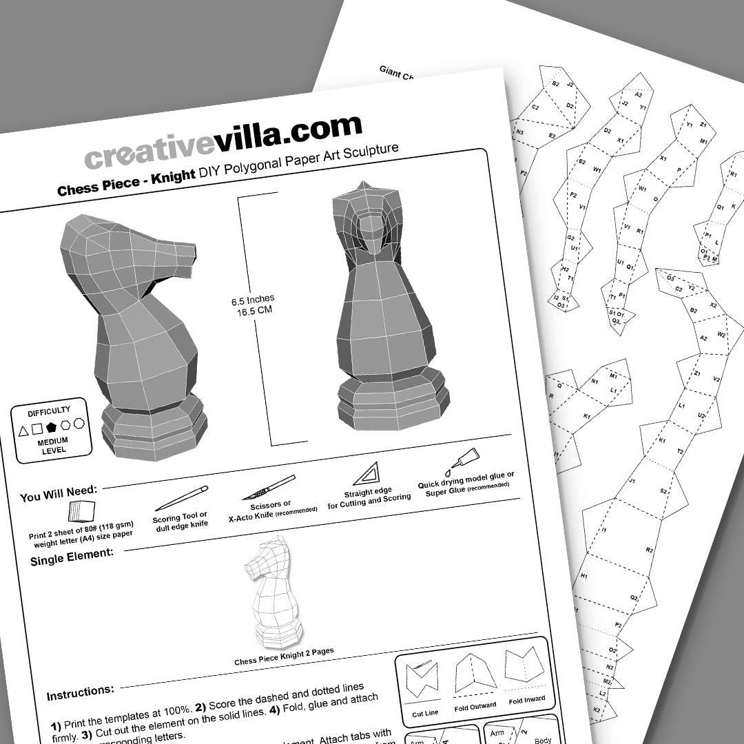 Giant Chess Piece - KNIGHT DIY Low Poly Paper Model Template, Paper Craft