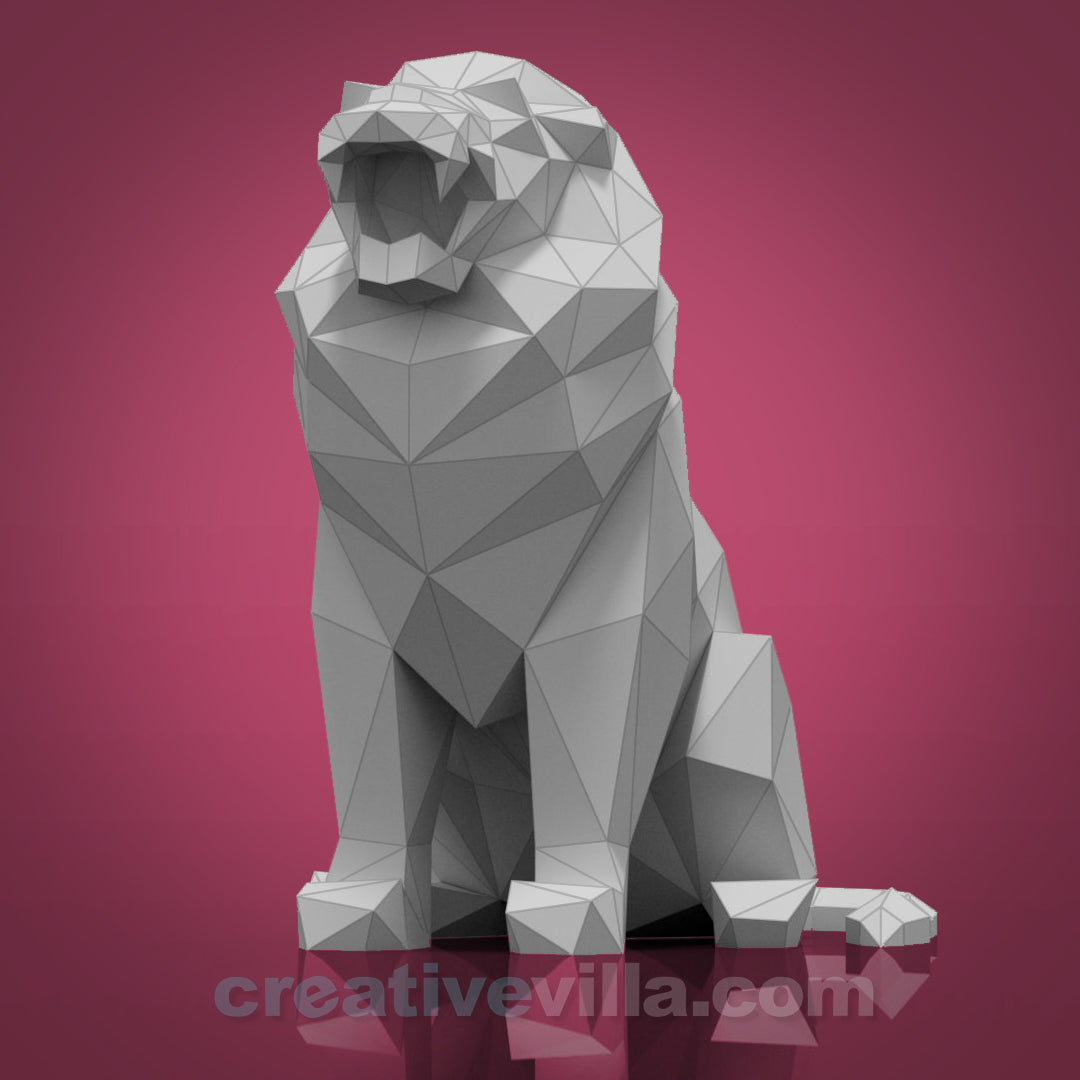 Lion Roaring DIY Low Poly Paper Model Template, Paper Craft