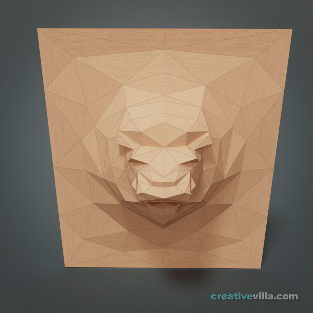 Lion 3D Relief Wall Sculpture DIY Low Poly Paper Model Template, Paper Craft