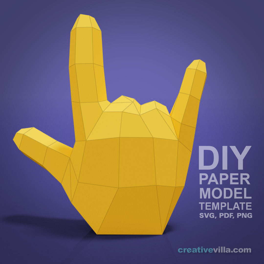 Emoji inspired Hand - Love Sign - DIY Low Poly Paper Model Template, Paper Craft
