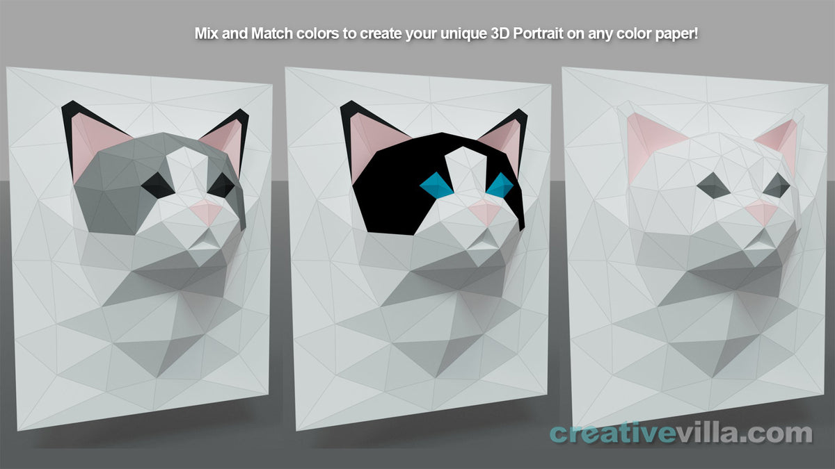 Ragdoll Cat 3D Portrait Wall Sculpture DIY Low Poly Paper Model Templa ...