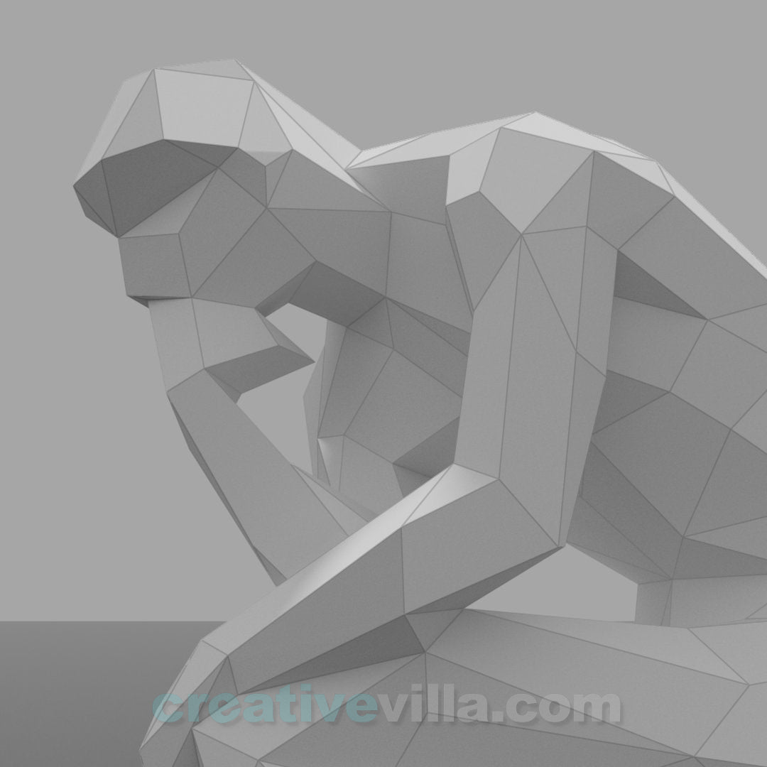The Thinker DIY Low Poly Paper Model Template, Paper Craft
