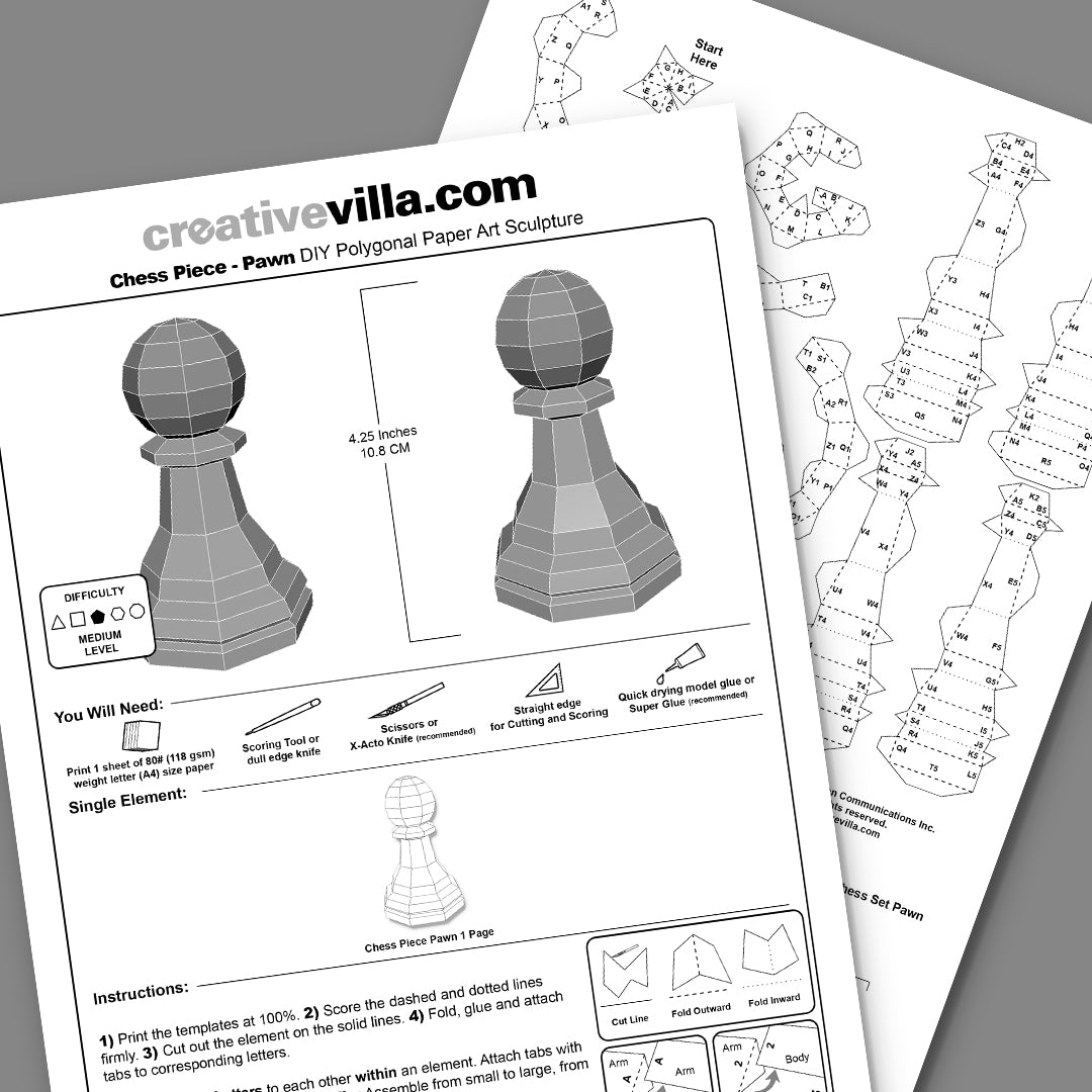 Giant Chess Piece - PAWN DIY Low Poly Paper Model Template, Paper Craft