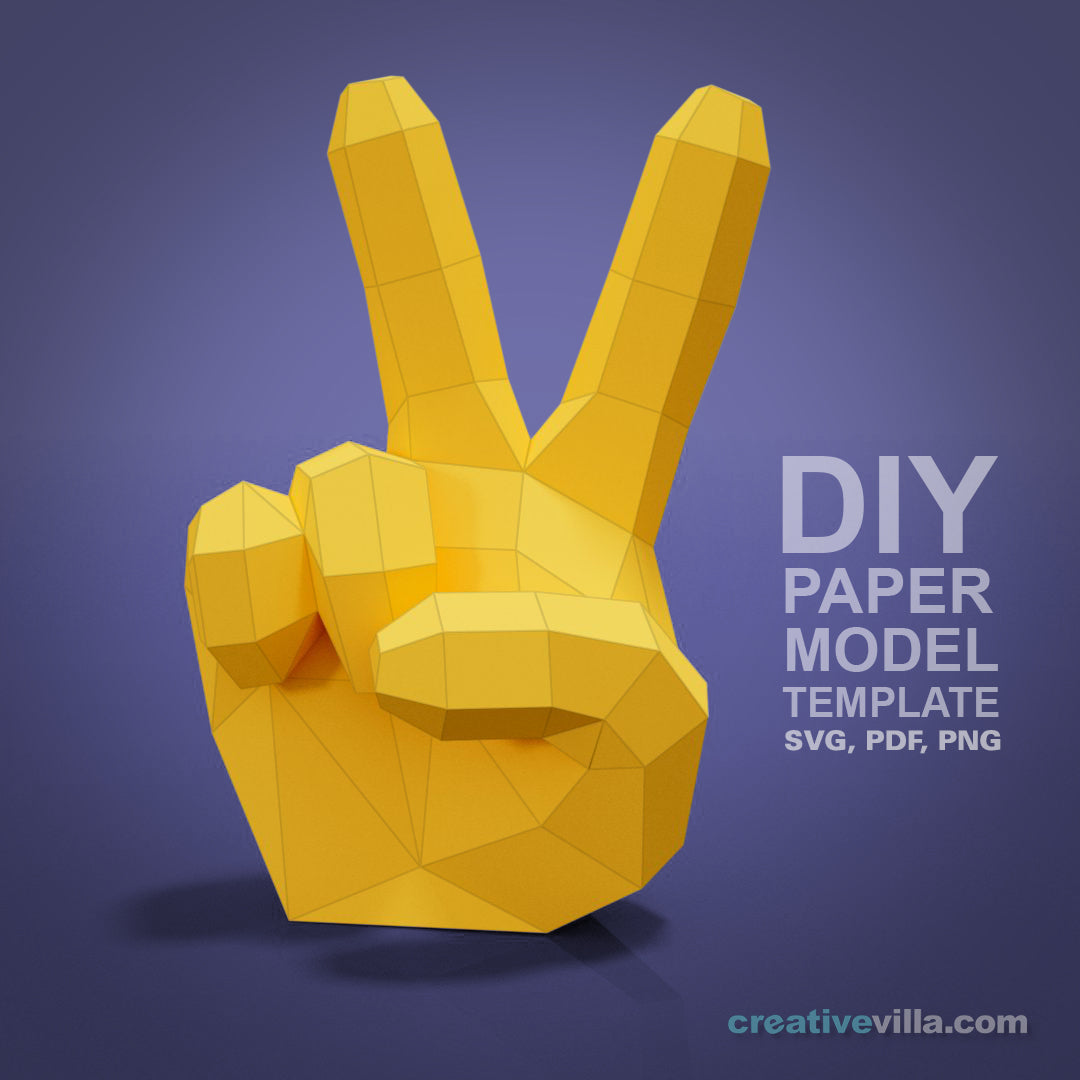 Emoji inspired Hand - Peace Sign - Victory - DIY Low Poly Paper Model Template, Paper Craft