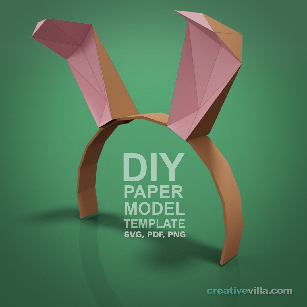 Bunny Ears Headband DIY Low Poly Paper Model Template, Paper Craft