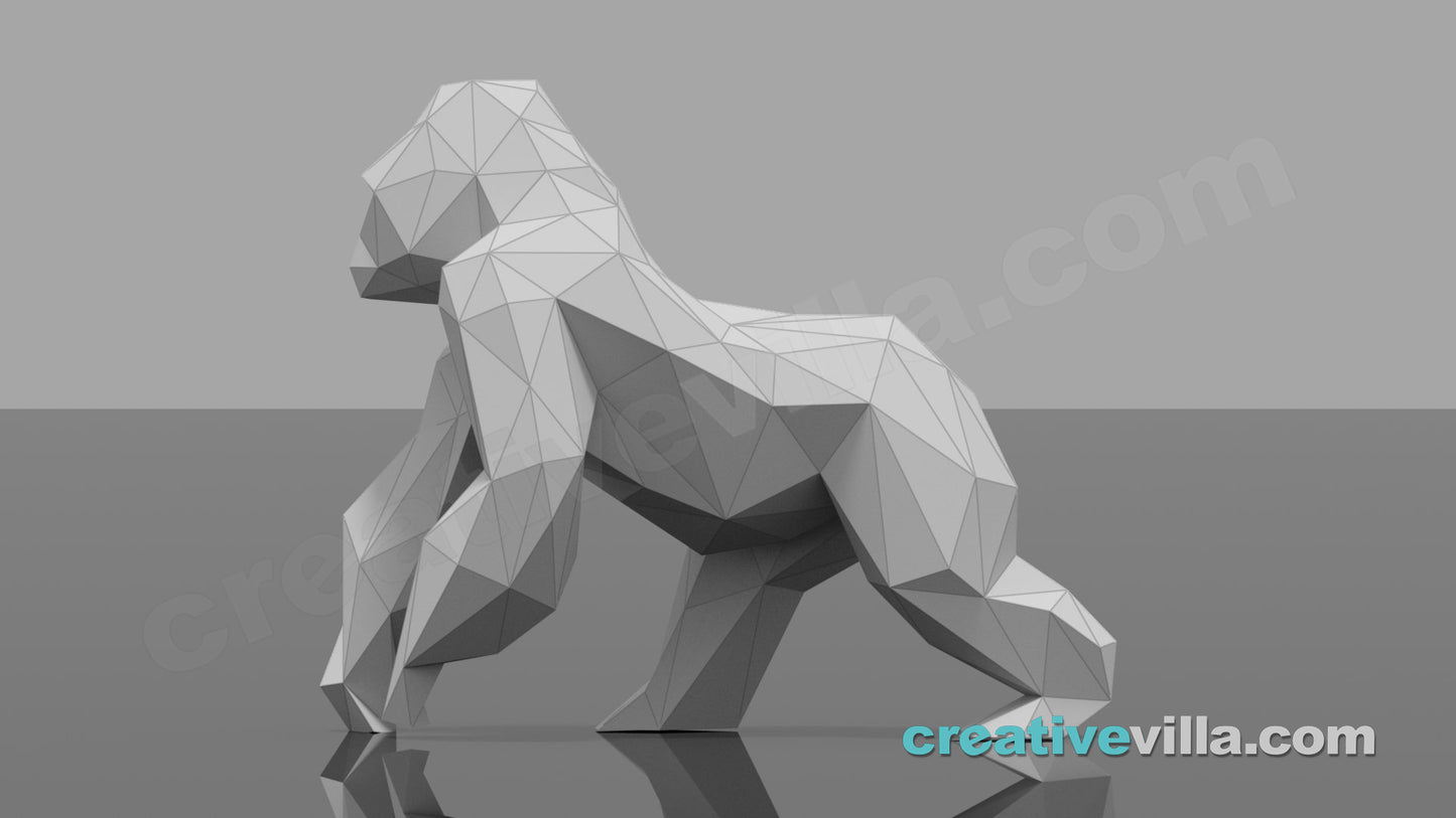 Gorilla Walking DIY Low Poly Paper Model Template, Paper Craft