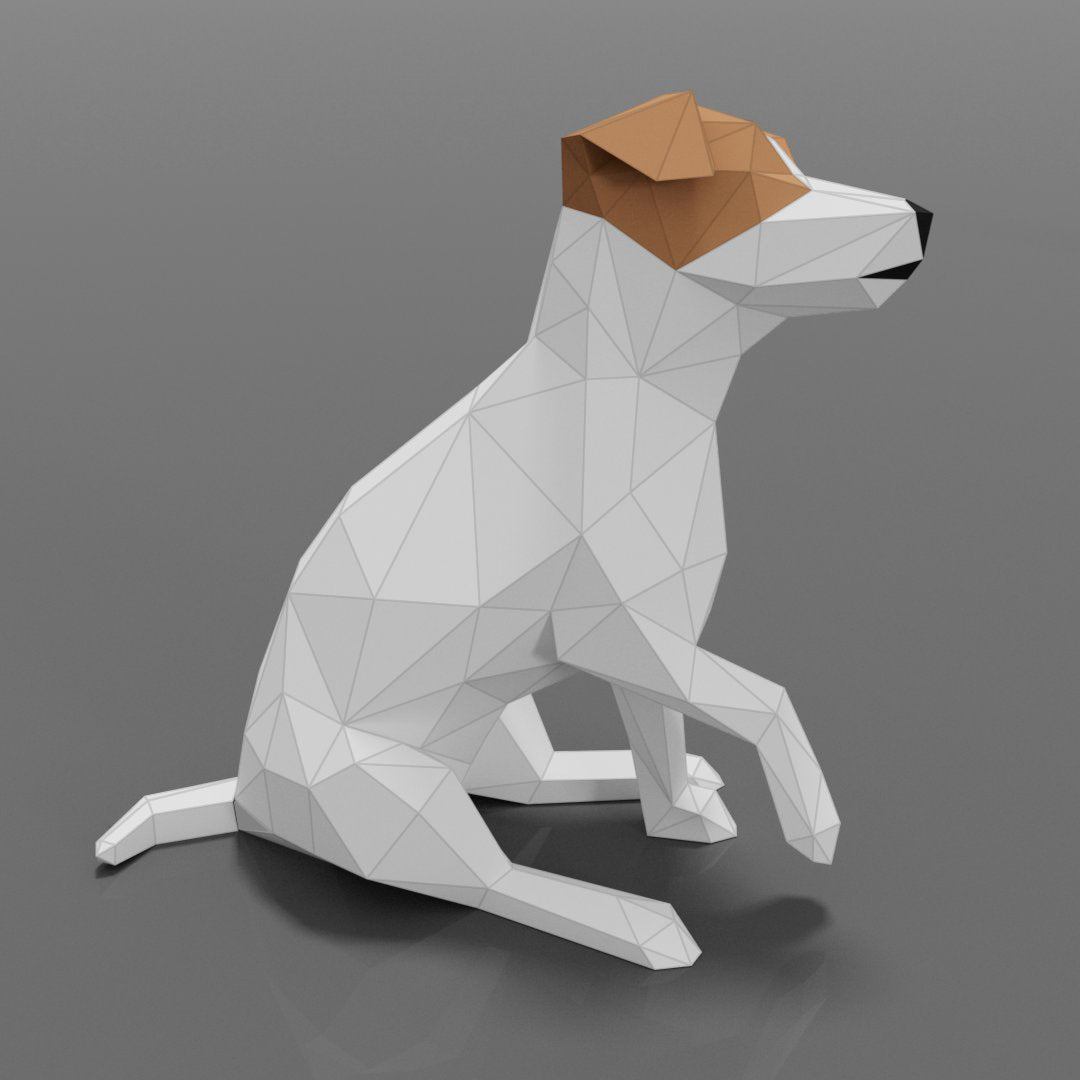 Jack Russell Terrier Dog - DIY Low Poly Paper Model Template, Paper Craft