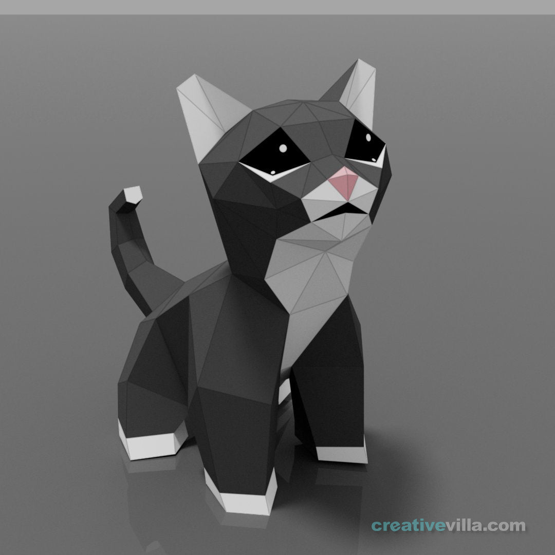 Villa Buddy - Kitten - DIY Low Poly Paper Model Template, Paper Craft