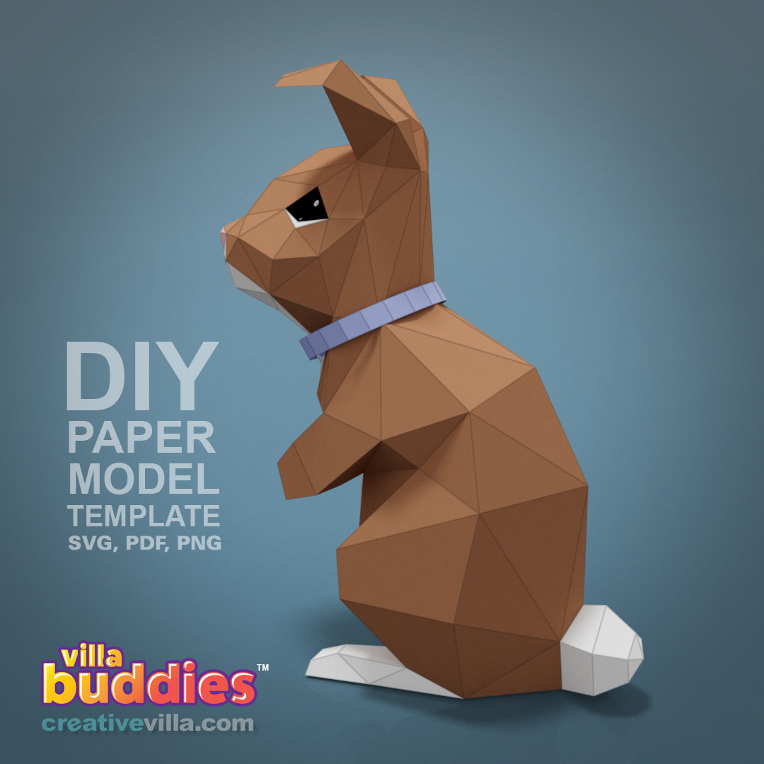 Villa Buddies - Bunny - DIY Low Poly Paper Model Template, Paper Craft