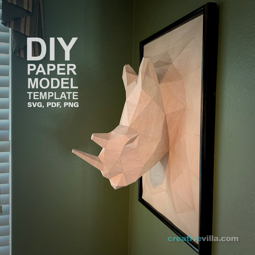 Rhino 3D Relief Wall Sculpture DIY Low Poly Paper Model Template, Paper Craft