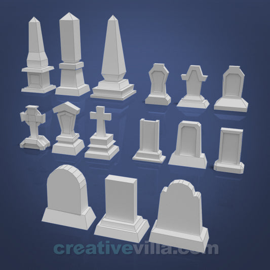 Tombstones Collection DIY Low Poly Paper Model Template, Paper Craft