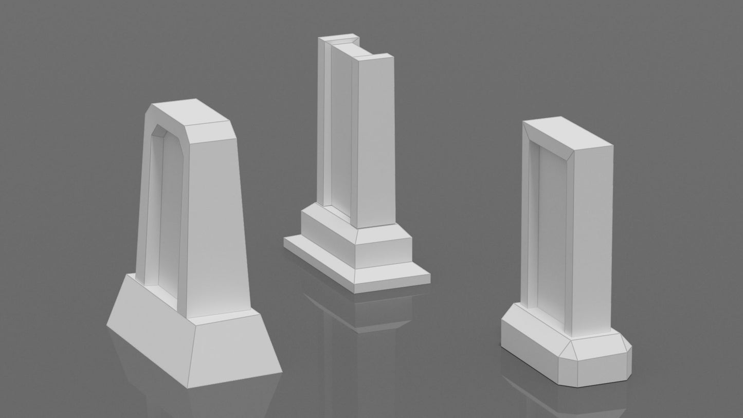 Tombstones Set 2 DIY Low Poly Paper Model Template, Paper Craft