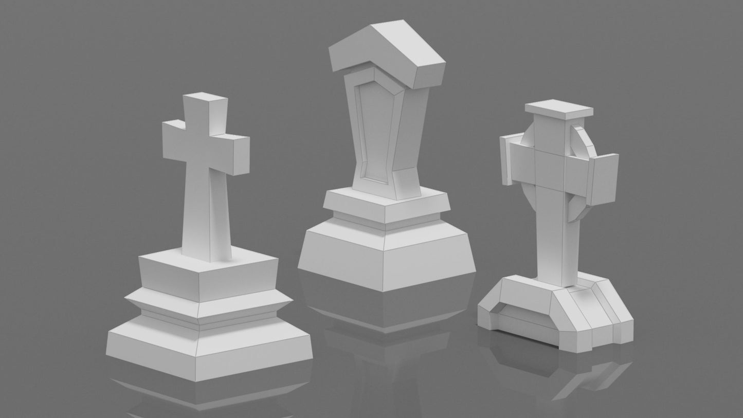 Tombstones Set 3 DIY Low Poly Paper Model Template, Paper Craft