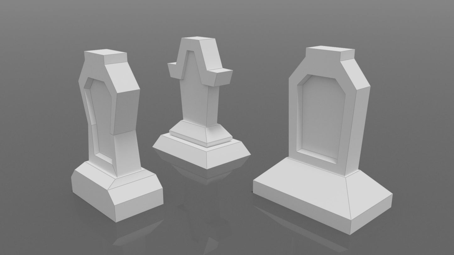 Tombstones Set 4 DIY Low Poly Paper Model Template, Paper Craft