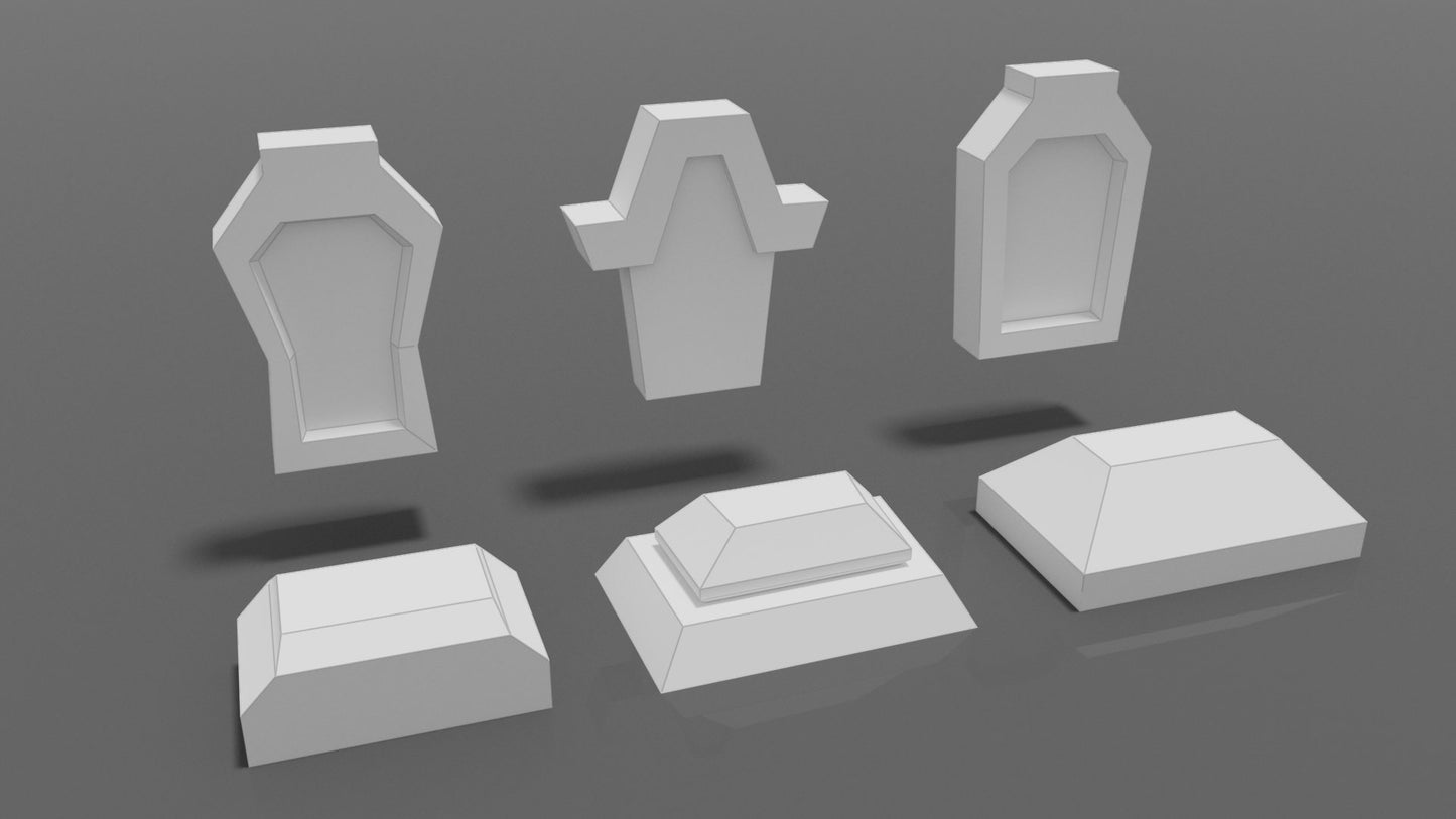 Tombstones Set 4 DIY Low Poly Paper Model Template, Paper Craft