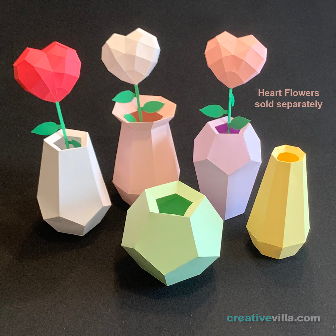 Simple Vases Bundle DIY Low Poly Paper Model Template, Paper Craft