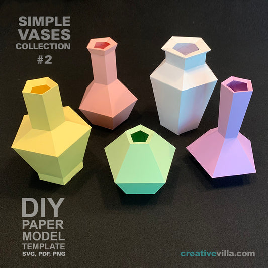 Simple Vases Collection #2 (sets 6-10) DIY Low Poly Paper Model Template, Paper Craft