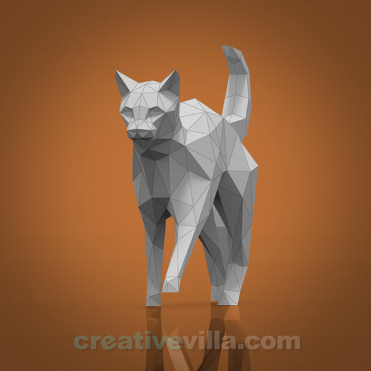 Walking Cat Model DIY Low Poly Paper Model Template, Paper Craft