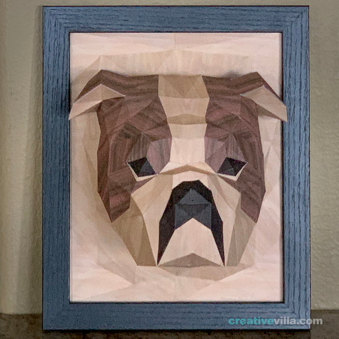 English Bulldog 3D Portrait Wall Sculpture DIY Low Poly Paper Model Template, Paper Craft