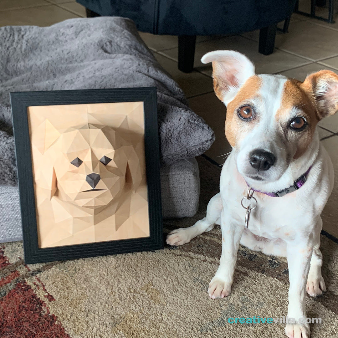 Bichon Frisé Dog 3D Portrait Wall Sculpture DIY Low Poly Paper Model Template, Paper Craft