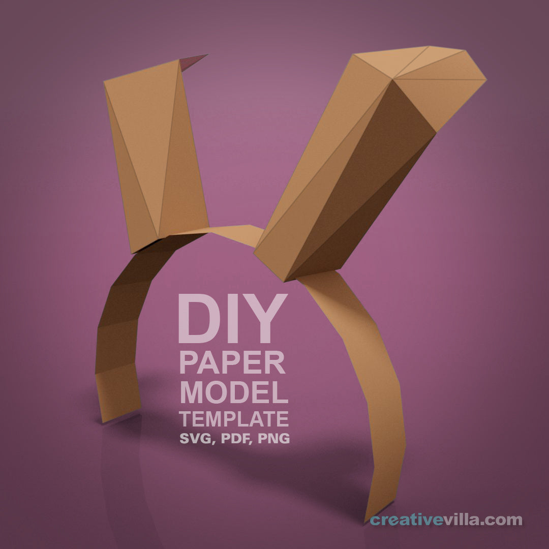 Bunny Ears Headband DIY Low Poly Paper Model Template, Paper Craft