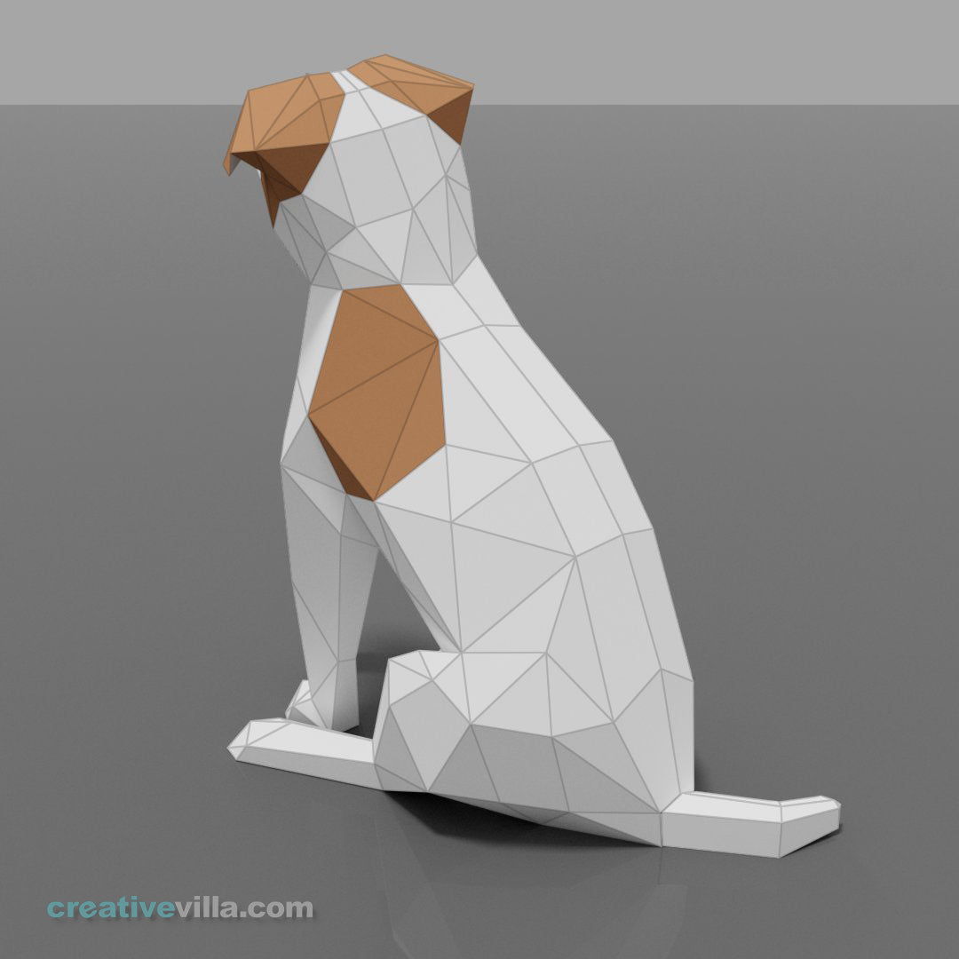 Jack Russell Terrier Dog - DIY Low Poly Paper Model Template, Paper Craft